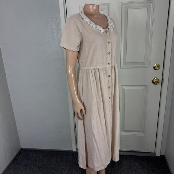Vintage 90s Silk Exchange Women's Dress Small Button Lace Cottage Core T3-25 - Picture 5 of 7